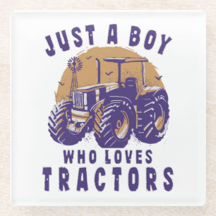 Dessous-de-verre En Verre Juste un garçon qui aime les tracteurs de ferme ca
