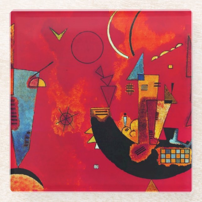 Dessous-de-verre En Verre Kandinsky Mit und Gegen Red Abstrait Peinture (Devant)