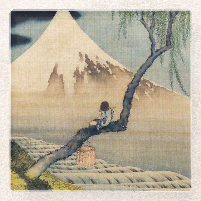 Dessous-de-verre En Verre Katsushika Hokusai - Garçon regardant le Mont Fuji (Devant)