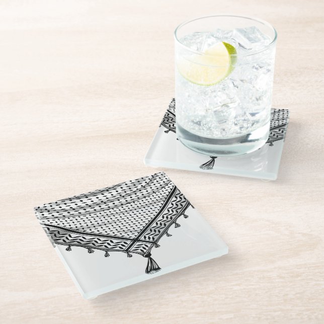 Dessous-de-verre En Verre Keffiyeh Écharpe palestinienne tissu traditionnel (Incliné)