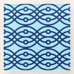 Dessous-de-verre En Verre Kimono imprimé, marine et bleu clair