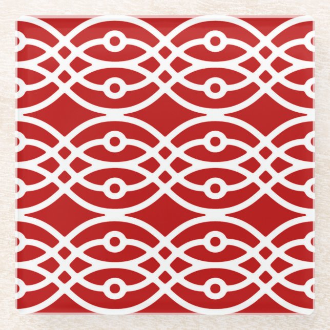 Dessous-de-verre En Verre Kimono imprimé, rouge foncé et blanc (Devant)