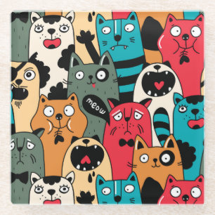Dessous-de-verre En Verre La Crowd of cats