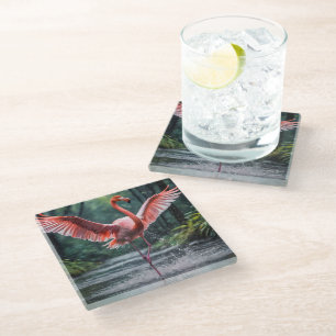 Dessous-de-verre En Verre La grâce en vol : Le Flamant rose rose