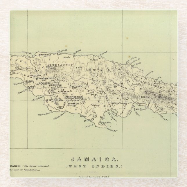 Dessous-de-verre En Verre La Jamaïque a lithographié la carte (Devant)