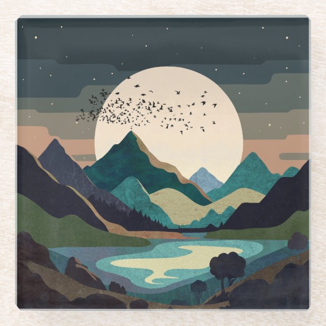 Dessous-de-verre En Verre La Lune Sur Le Lac (Devant)