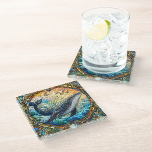 Dessous-de-verre En Verre La Majestueuse Mosaïque Marine Une Baleine De Verr