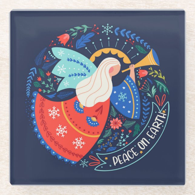 Dessous-de-verre En Verre La paix sur Terre Angel Design (Devant)