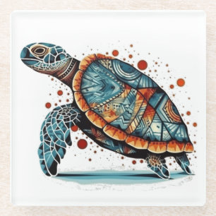Dessous-de-verre En Verre La tortue marine de la mosaïque d'Indigo