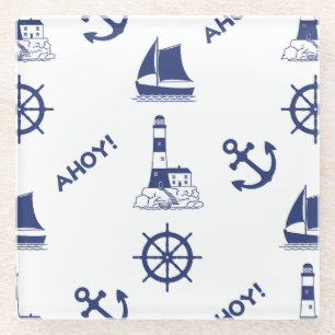 Dessous-de-verre En Verre La voile Illustration Grand Motif Bleu Marine