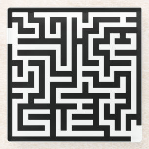 Dessous-de-verre En Verre Labyrinthe noir et blanc
