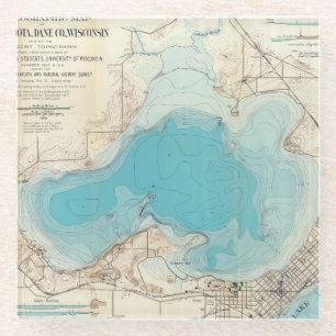 Dessous-de-verre En Verre Lac hydrographique Mendota de carte