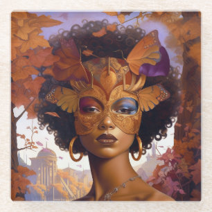 Dessous-de-verre En Verre Lady Portant un Masque Art Imaginaire noir