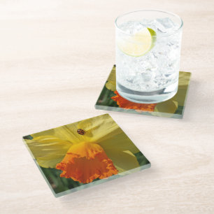 Dessous-de-verre En Verre Ladybug sur la jonquille jaune Floral