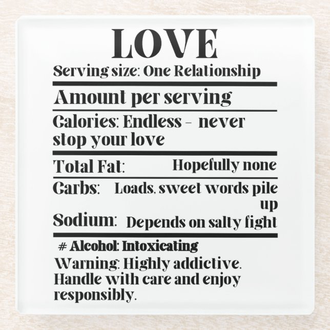 Dessous-de-verre En Verre L'amour - Faits nutritionnels.w (Devant)