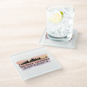 Dessous-de-verre En Verre Latitude et longitude de San Diego City Skyline