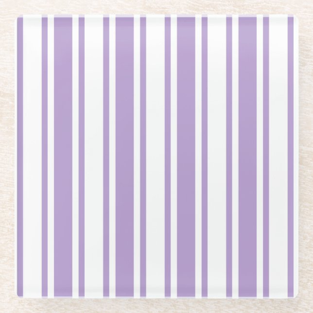 Dessous-de-verre En Verre Lavande violet et blanc bonbons rayures (Devant)