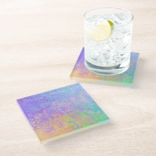 Dessous-de-verre En Verre Lavender Sunrise Pastel Neon Encre d'alcool Abstra