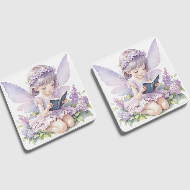 Dessous-de-verre En Verre Lavender Watercolor Fairy Reading Book (Créateur téléchargé)