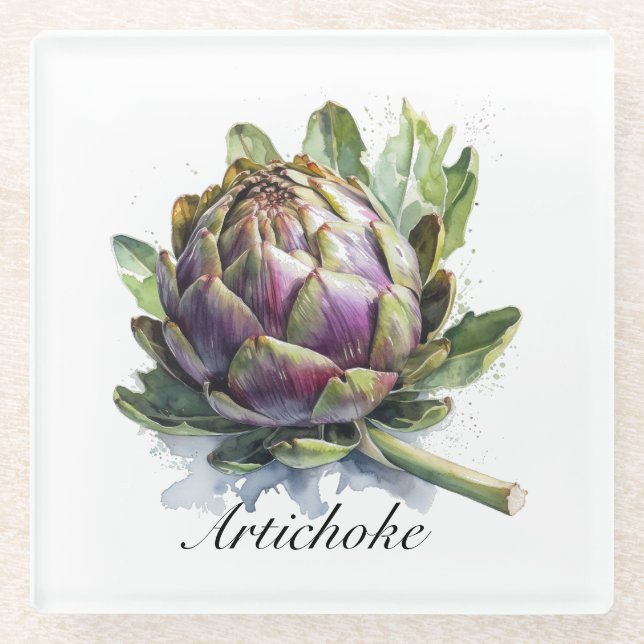Dessous-de-verre En Verre Le Coeur du Jardin : Artichoke en Aquarelle (Devant)