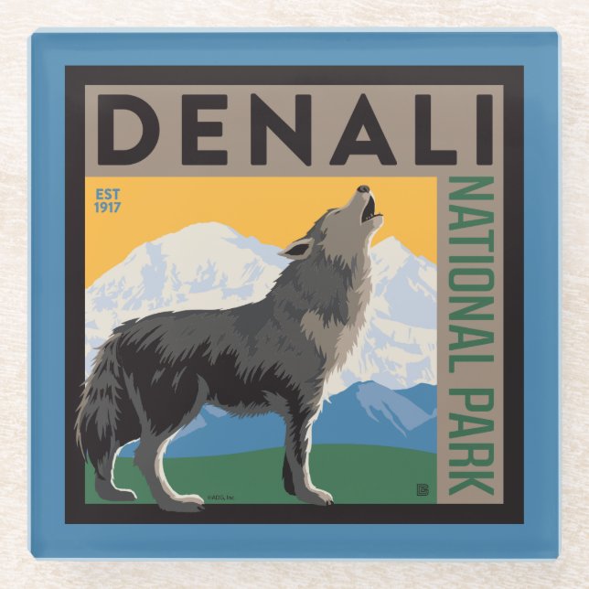 Dessous-de-verre En Verre Le Parc national de Denali | Howling Wolf (Devant)