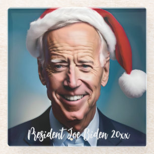 Dessous-de-verre En Verre Le président Joe Biden et Santa Hat
