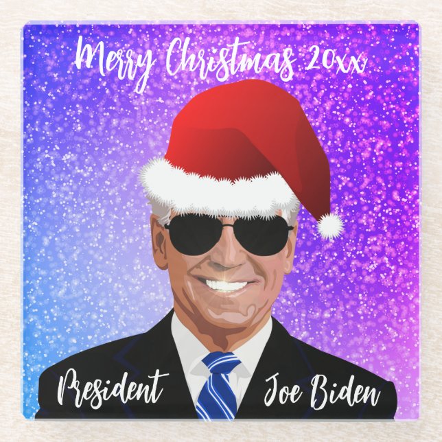 Dessous-de-verre En Verre Le président Joe Biden et Santa Hat (Devant)