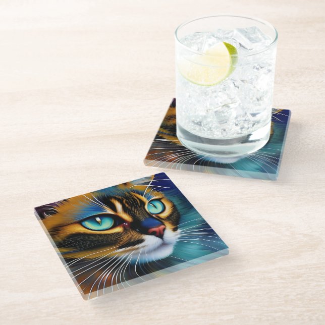 Dessous-de-verre En Verre Le visage d'un mignon Lynx pointe Siamese (Incliné)