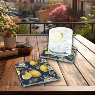 Dessous-de-verre En Verre Lemons méditerranéens sur bar italien Navy