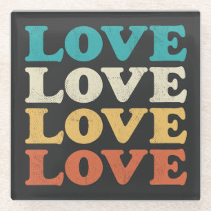 Dessous-de-verre En Verre les années 70 Love Retro Distressed Type de répéti