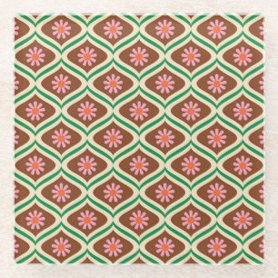 Dessous-de-verre En Verre Les années 70 rétro : Modèle Floral Vintage