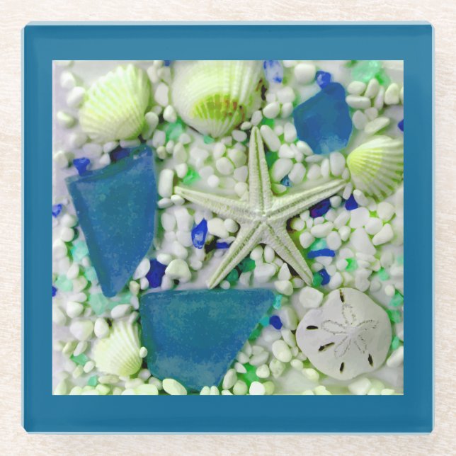 Dessous-de-verre En Verre Les coquillages d'été de la plage (Devant)