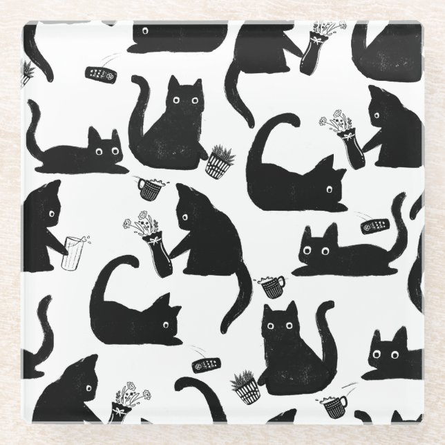 Dessous-de-verre En Verre Les mauvais chats frappent des trucs sur (Devant)