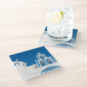 Dessous-de-verre En Verre Les monuments Église grecque du dôme bleu