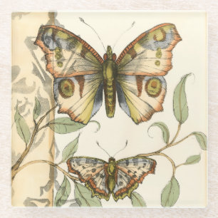 Dessous-de-verre En Verre Les papillons Tandem sur les Feuilles verts