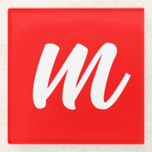 Dessous-de-verre En Verre LETTRE INITIALE CalliGRAPHIQUE BLANCHE ROUGE