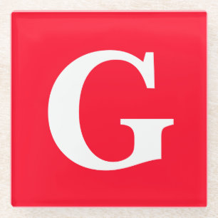 Dessous-de-verre En Verre Lettre initiale Monogramme Rouge Blanc Plaine Simp