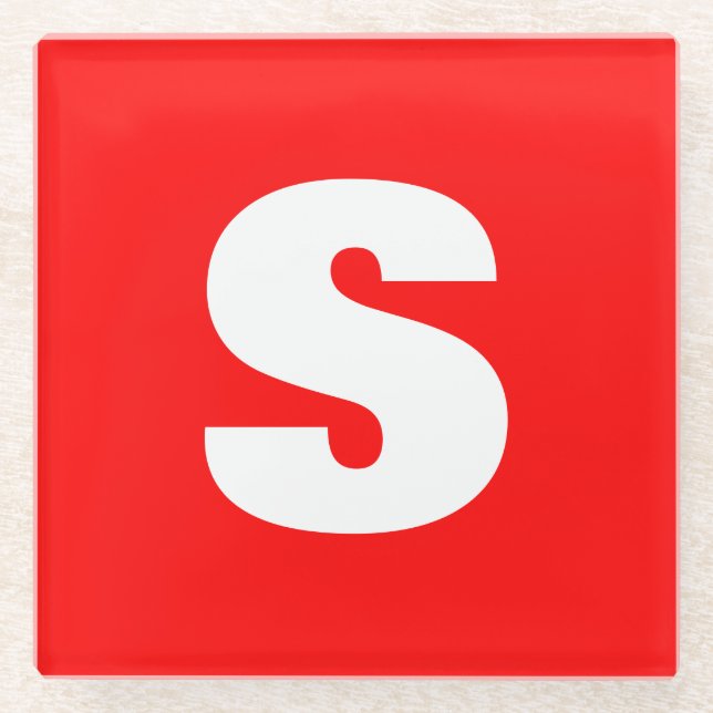 Dessous-de-verre En Verre Lettre initiale Monogramme Style moderne Rouge Bla (Devant)