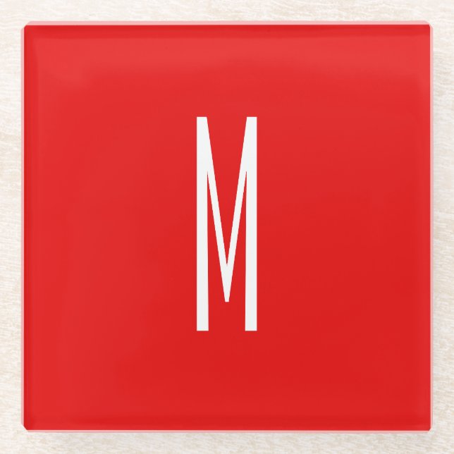 Dessous-de-verre En Verre Lettre initiale Monogramme Style moderne Rouge Bla (Devant)