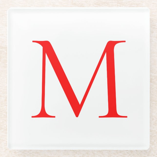 Dessous-de-verre En Verre Lettre initiale rouge blanc monogrammed profession (Devant)