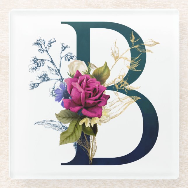 Dessous-de-verre En Verre LETTRE MONOGRAPHIQUE Florale B (Devant)