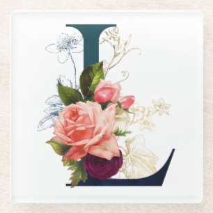 Dessous-de-verre En Verre LETTRE MONOGRAPHIQUE Florale L