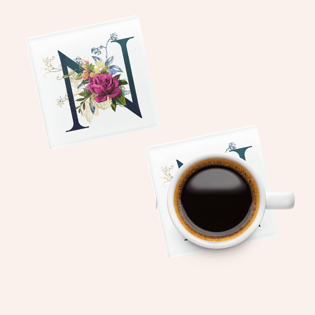 Dessous-de-verre En Verre LETTRE MONOGRAPHIQUE Florale N (Créateur téléchargé)