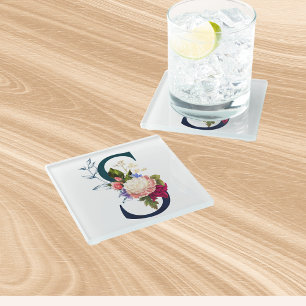 Dessous-de-verre En Verre LETTRE MONOGRAPHIQUE Florale S