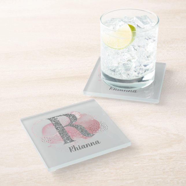 Dessous-de-verre En Verre LETTRE Parties scintillant Aquarelle Abstraite & A (Incliné)