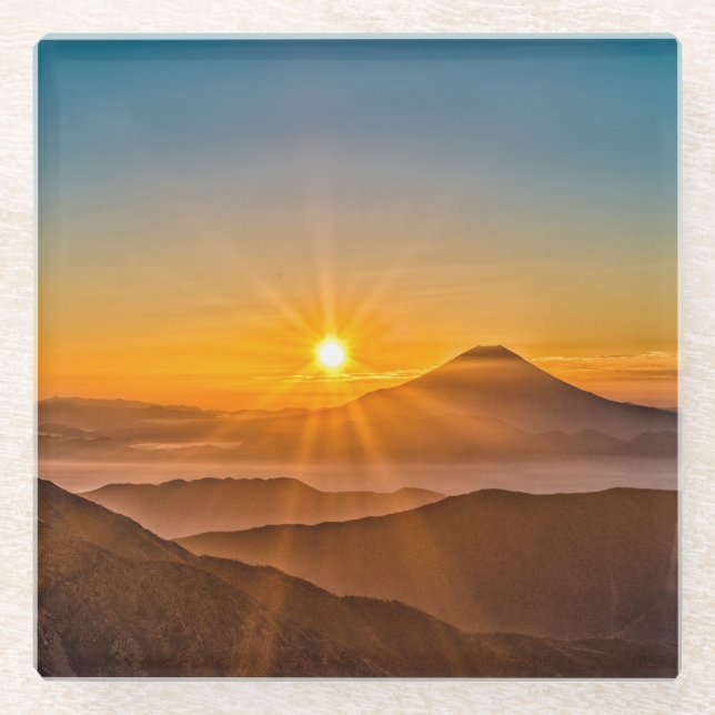 Dessous-de-verre En Verre Lever de soleil entre les collines (Devant)
