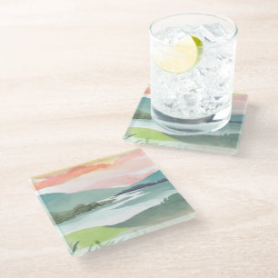 Dessous-de-verre En Verre Lever du soleil matinal sur le lac Aquarelle Nat