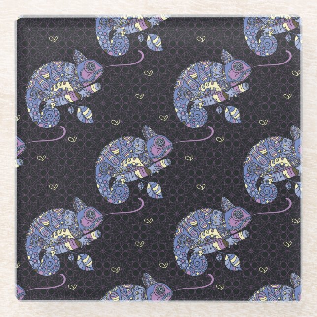 Dessous-de-verre En Verre Lézard de Zentangle (Devant)