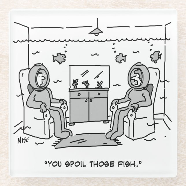 Dessous-de-verre En Verre L'Homme Gâche Son Poisson Tropical - Drôle Cartoon (Devant)