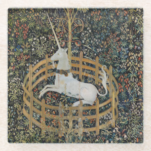 Dessous-de-verre En Verre Licorne médiévale vintage en art de captivité